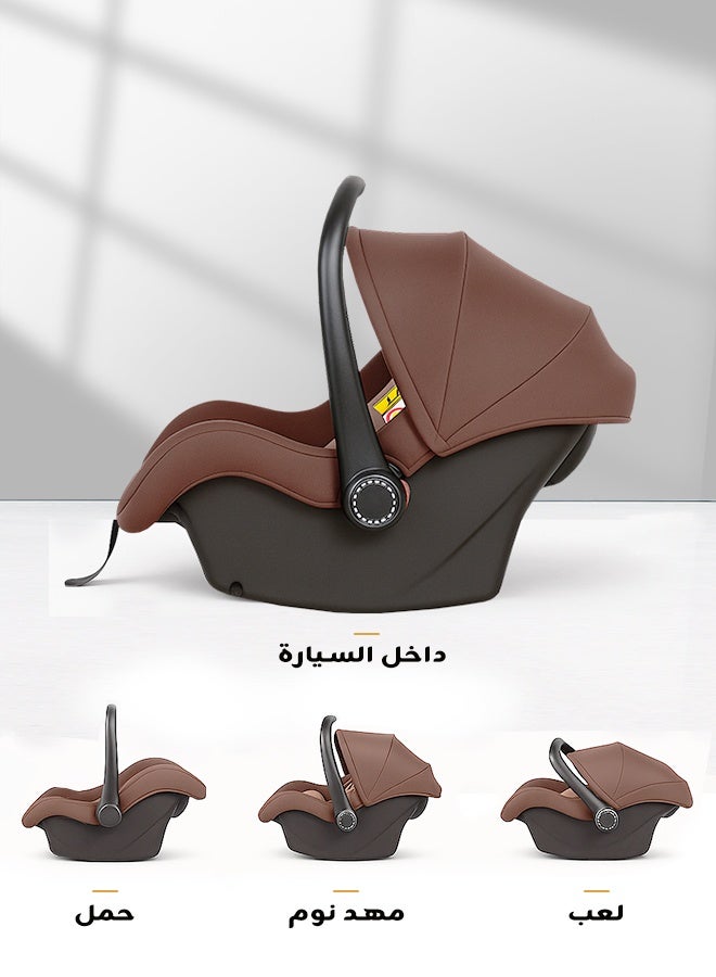 أوميني كرسي سيارة للأطفال ‎3 في 1‎ – مزود بمظلة ومقبض قابلين للتعديل، وحماية جانبية مزدوجة، وقماش خفيف قابل للتنفس والغسل، مع نظام تثبيت بحزام أمان متوافق مع معظم السيارات. تصميم خفيف وسهل الحمل والتركيب، بلون بني فاخر مع قماش مظلة قابل للفك، مناسب للأطفال من حديثي الولادة حتى عمر 16 شهراً. - Image 3